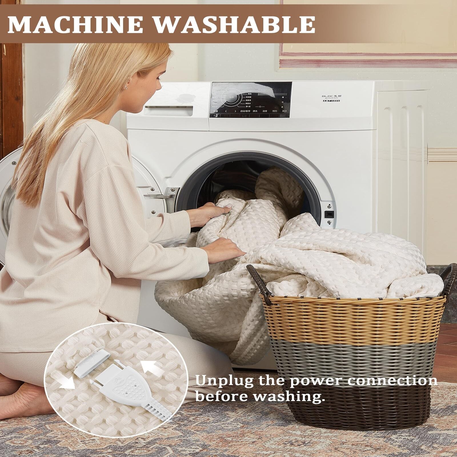 Garvee Heated Blanket Full Size, Waffle Weave Electric Blanket Throw with LCD Controller, Fast Heating, 10 Heat Levels & 1-12H Time Settings, ETL Certified, Machine Washable, Beige, 72" x 84"