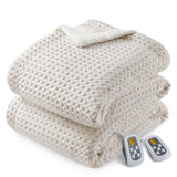 Garvee Heated Blanket Queen Size with LCD Dual Controller, Waffle Weave Fast Heating Electric Blankets, 10 Heat Levels & 1-12H Time Settings, ETL Certified, Machine Washable, Beige, 84" x 90" - Beige-Waffle Weave