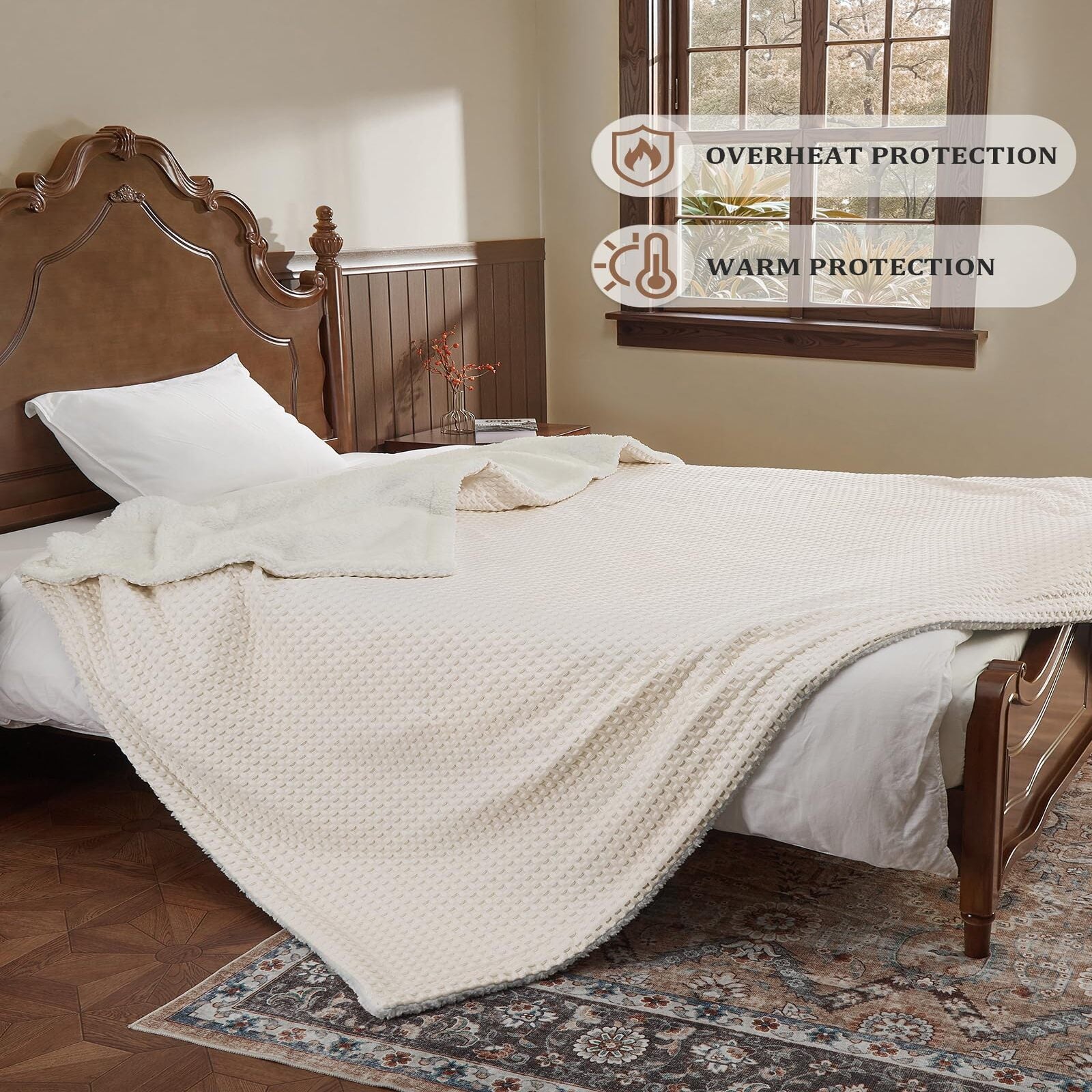 Garvee Heated Blanket Queen Size with LCD Dual Controller, Waffle Weave Fast Heating Electric Blankets, 10 Heat Levels & 1-12H Time Settings, ETL Certified, Machine Washable, Beige, 84" x 90"