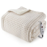 Garvee Heated Blanket Throw, Waffle Weave Electric Throw Blanket Fast Heating with LCD Controller, 6 Heat Levels & 4 Hour Auto Shut Off, ETL Certified, Machine Washable, Beige, 50" x 60" - Beige-Waffle Weave