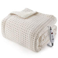 Garvee Heated Blanket Throw, Waffle Weave Electric Throw Blanket Fast Heating with LCD Controller, 6 Heat Levels & 4 Hour Auto Shut Off, ETL Certified, Machine Washable, Beige, 50" x 60"