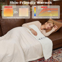 Garvee Heated Blanket Throw, Waffle Weave Electric Throw Blanket Fast Heating with LCD Controller, 6 Heat Levels & 4 Hour Auto Shut Off, ETL Certified, Machine Washable, Beige, 50" x 60"