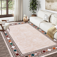 Garvee Bordered Beige 8x10 Rug Washable Stainproof Non-Slip Carpet Minimalist Floor Mat for Living Room, Bedroom, Farmhouse