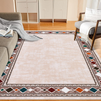 Garvee Bordered Beige 8x10 Rug Washable Stainproof Non-Slip Carpet Minimalist Floor Mat for Living Room, Bedroom, Farmhouse
