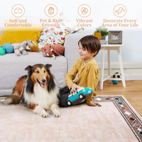 Garvee Bordered Beige 8x10 Rug Washable Stainproof Non-Slip Carpet Minimalist Floor Mat for Living Room, Bedroom, Farmhouse