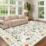 Garvee Washable Floral Rug Non Slip Living Room Rug, Area Rugs Vintage Distressed Soft Carpet for Bedroom, Dinning Room, Home Office - Beige