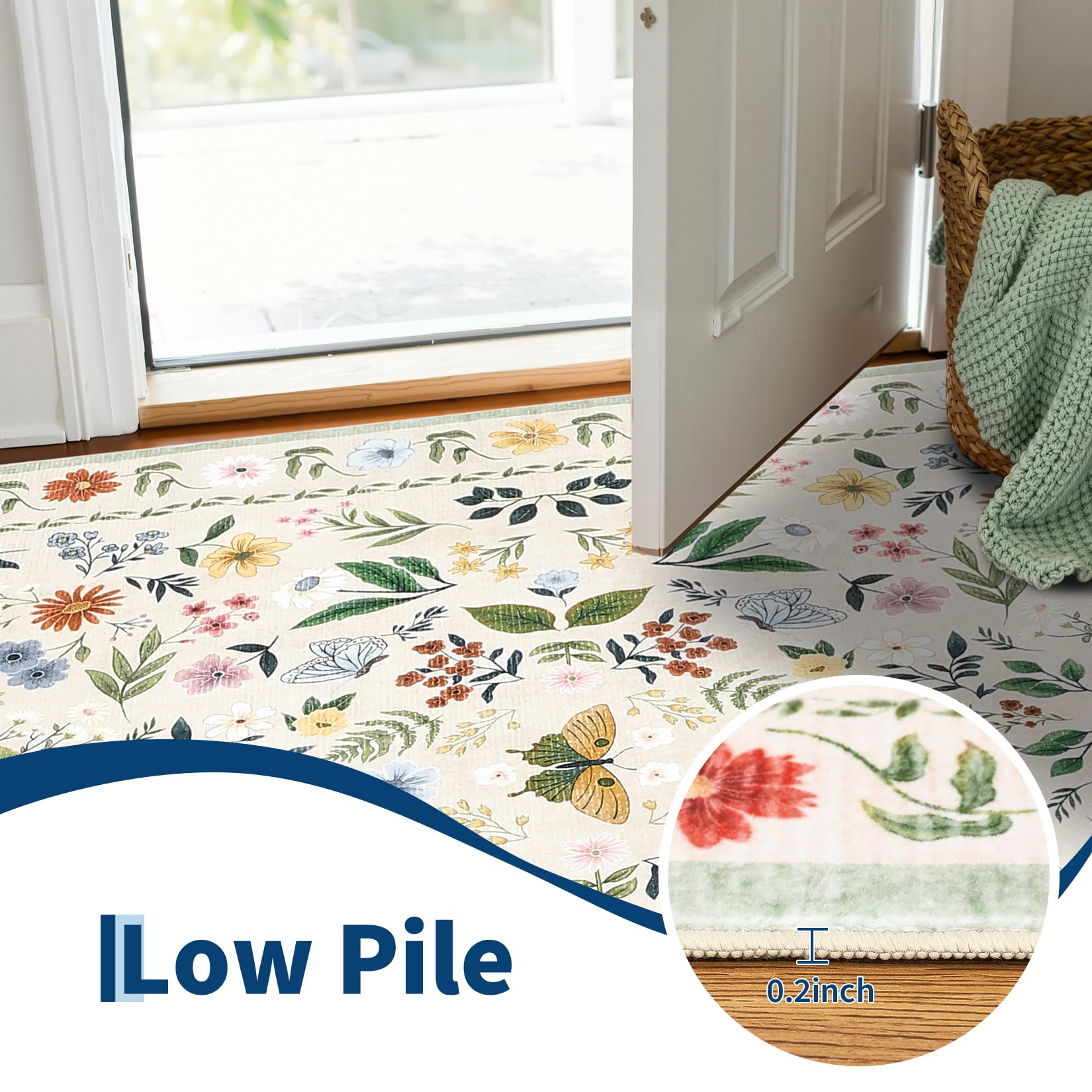 Garvee Washable Floral Rug Non Slip Living Room Rug, Area Rugs Vintage Distressed Soft Carpet for Bedroom, Dinning Room, Home Office