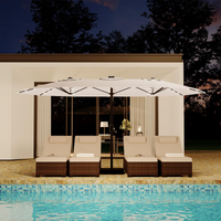 Garvee 15' × 9' Double-Sided Patio Umbrella with Base, 36 Solar LED Lights, UPF50+ Waterproof Rectangle Outdoor Market Umbrella for Pool Deck Backyard