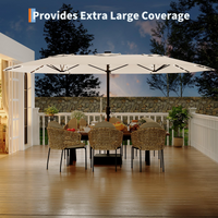 Garvee 15' × 9' Double-Sided Patio Umbrella with Base, 36 Solar LED Lights, UPF50+ Waterproof Rectangle Outdoor Market Umbrella for Pool Deck Backyard