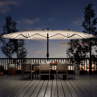 Garvee 15' × 9' Double-Sided Patio Umbrella with Base, 36 Solar LED Lights, UPF50+ Waterproof Rectangle Outdoor Market Umbrella for Pool Deck Backyard