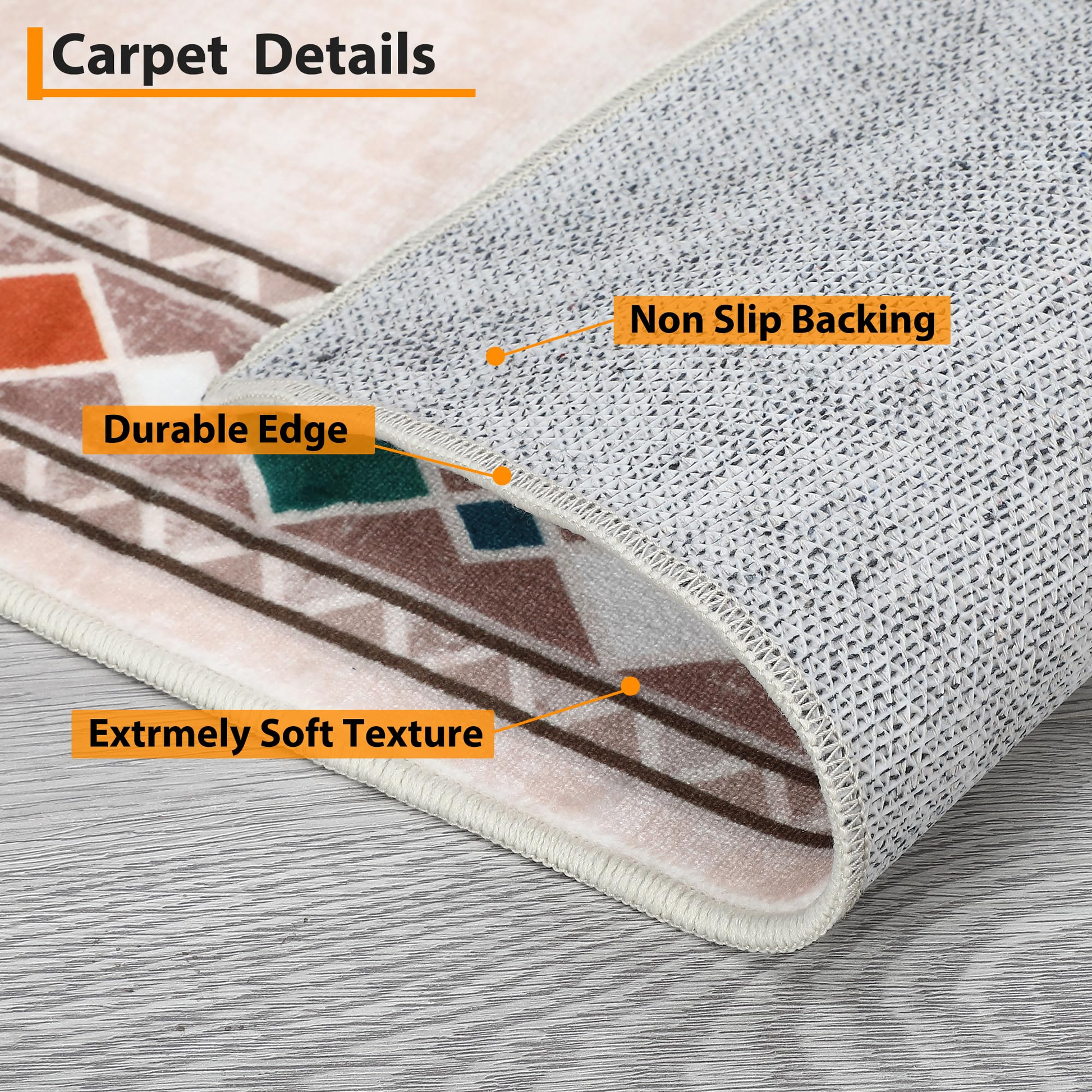 Garvee Bordered Beige 5x7 Machine Washable Low-Pile Area Rug with Non-Slip TPR Backing, Non-Shedding Polyester, Vintage Oriental Pattern, Beige, Ideal for Living Room Bedroom