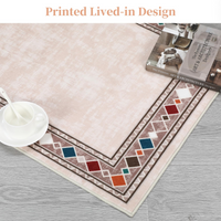 Garvee Bordered Beige 5x7 Machine Washable Low-Pile Area Rug with Non-Slip TPR Backing, Non-Shedding Polyester, Vintage Oriental Pattern, Beige, Ideal for Living Room Bedroom