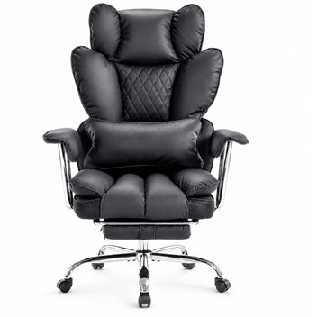 Garvee Big and Tall Ergonomic Office Chair – 350lbs Capacity, High Back Reclining, Footrest, Thick PU Leather Seat, Pocket Spring Lumbar & Pillow Support, Adjustable Armrests – Executive Desk Chair – Black