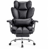 Garvee Big and Tall Ergonomic Office Chair – 350lbs Capacity, High Back Reclining, Footrest, Thick PU Leather Seat, Pocket Spring Lumbar & Pillow Support, Adjustable Armrests – Executive Desk Chair – Black - Black