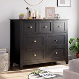 Garvee Modern Black 7-Drawer Dresser With Nickel Round Handles, Stylish Wood Organizer With Deep Drawers for Ample Storage Space, In Bedroom, Living Room, or Entryway - Black