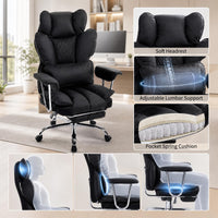 Garvee Big and Tall Ergonomic Office Chair – 350lbs Capacity, High Back Reclining, Footrest, Thick PU Leather Seat, Pocket Spring Lumbar & Pillow Support, Adjustable Armrests – Executive Desk Chair – Black