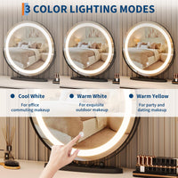 Garvee 19" Vanity Mirror with Led Lights, Large Round HD Makeup Mirror with Touch Control and 3 Color Lighting Modes, 360° Rotating Vanity Mirror for Bedroom, Table Top, Easy to Install, Black