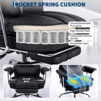 Garvee Big and Tall Ergonomic Office Chair – 350lbs Capacity, High Back Reclining, Footrest, Thick PU Leather Seat, Pocket Spring Lumbar & Pillow Support, Adjustable Armrests – Executive Desk Chair – Black