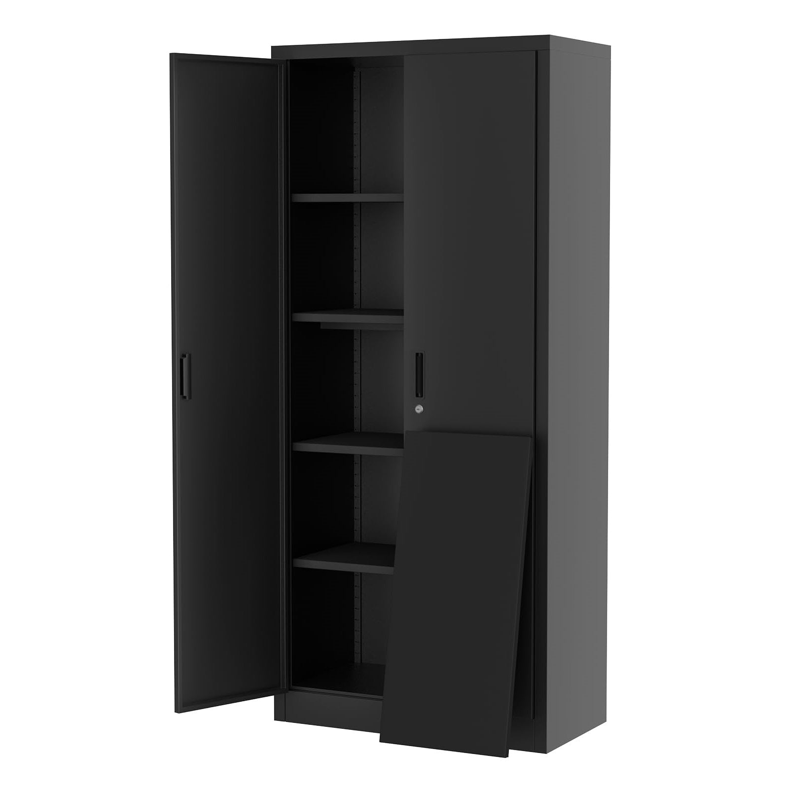 Garvee 71" Tall Metal Storage Cabinet with Lock, 4 Adjustable Shelves Heavy Duty Lockable Cabinet, Scratch Resistant, Multi-Use Craft/Shop Organization for Pantry/Garage/Office, Black