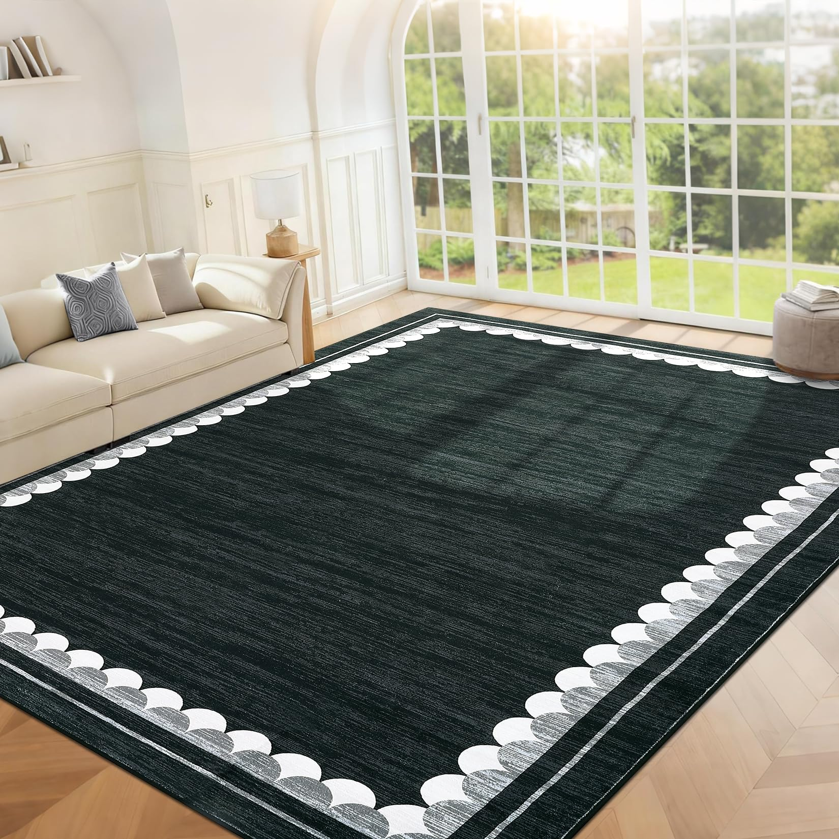 Garvee Area Rug, Washable Rugs for Living Room Bedroom, Low Pile Non Slip Modern Border Soft Carpet, Contemporary Foldable Floor Mats for Dining Room Playroom Home Decor