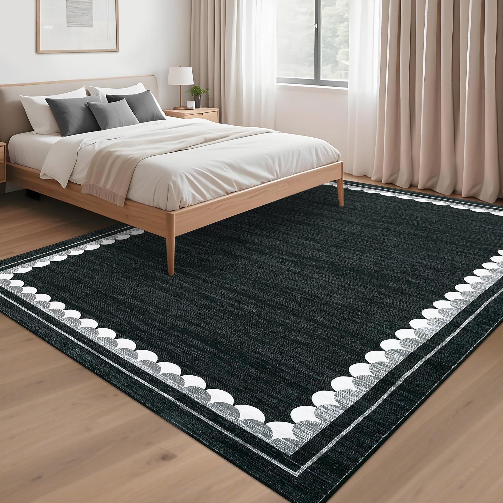 Garvee Area Rug, Washable Rugs for Living Room Bedroom, Low Pile Non Slip Modern Border Soft Carpet, Contemporary Foldable Floor Mats for Dining Room Playroom Home Decor