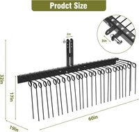 Garvee 60" Pine Straw Rake Updated Version - 8mm Tines, Steel Tow Behind for Cat 0/1 Tractors - Ideal for Leaves & Grass, Black