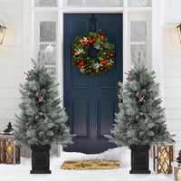 Garvee 3ft Prelit Premium Snow Flocked Artificial Christmas Tree with 8 Modes Warm White Led, Mini Prelit Xmas Pine Tree for Christmas Decoration, Yard, Home, Office, Outdoor, Indoor