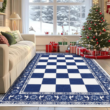 Garvee Blue 5x7 Area Rugs for Living Room, Washable Non Slip Checkered Christmas Decor Rug, Soft Low Pile Carpet for Bedroom and Dining Room