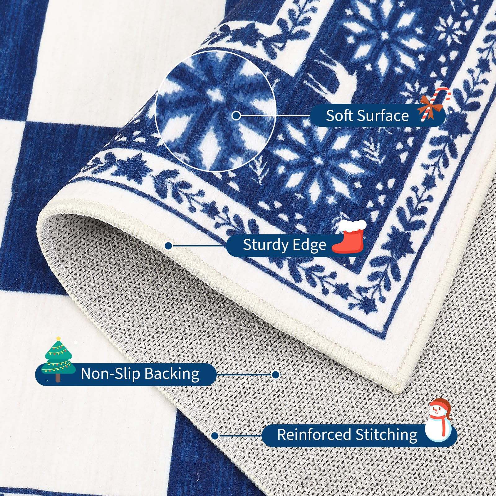 Garvee Blue 4x6 Christmas Rugs Washable Non Slip Checkered Soft Low Pile Indoor Carpet for Living Room Bedroom Dining Room Entryway