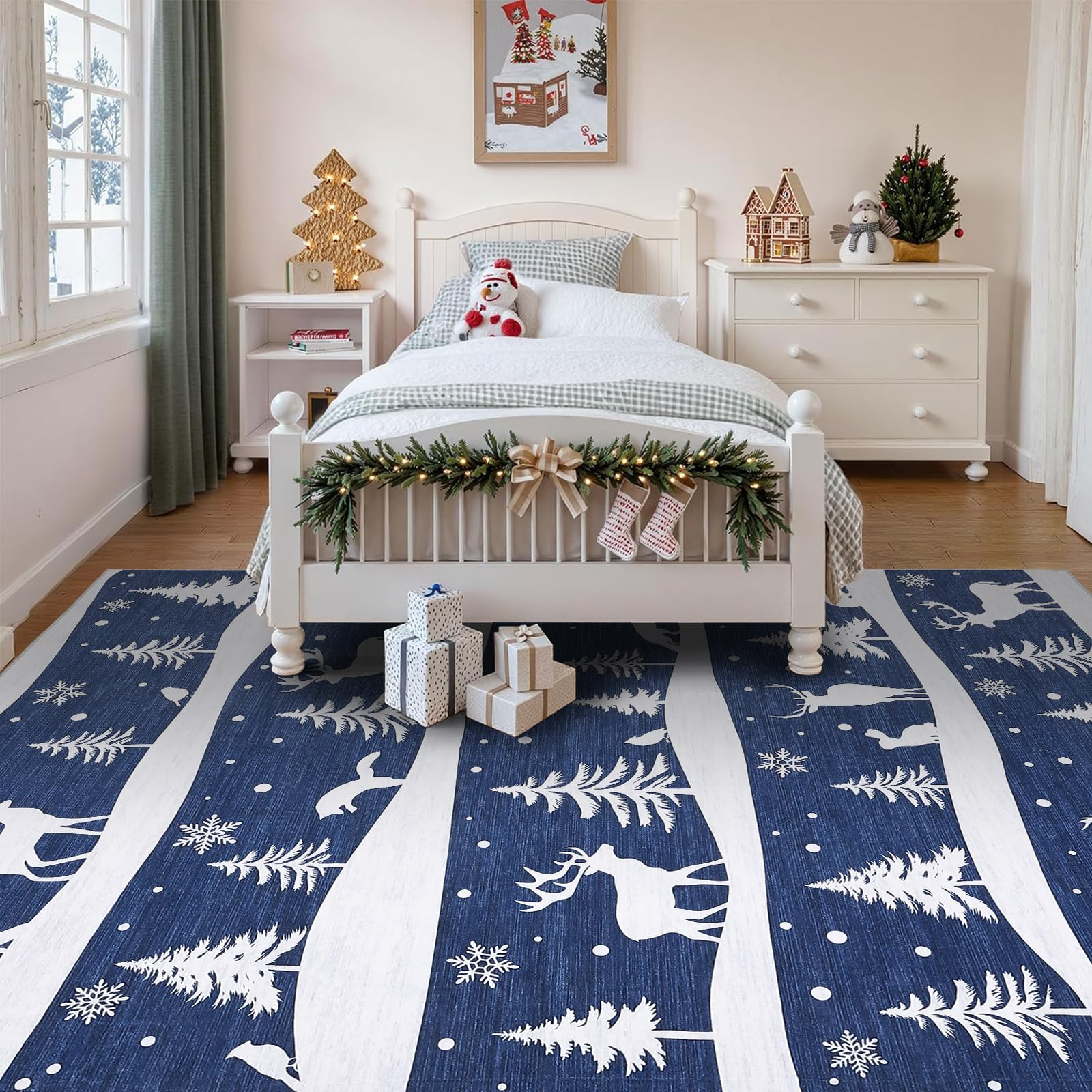 Garvee Blue Area Rugs 9x12 Washable Non Slip Soft Low Pile Christmas Rug for Living Room Bedroom Dining Room, Blue