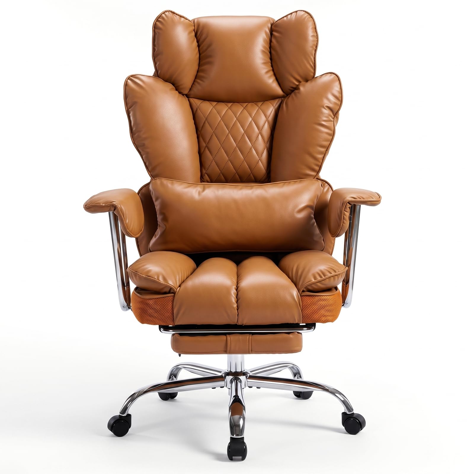 Garvee Big and Tall Ergonomic Office Chair – 350LBS Heavy Duty, High Back Reclining, Footrest, Thick Padded Pocket Spring Seat, Lumbar Support, Adjustable Armrests, PU Leather – Executive Chair – Brown