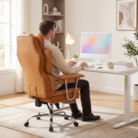 Garvee Big and Tall Ergonomic Office Chair – 350LBS Heavy Duty, High Back Reclining, Footrest, Thick Padded Pocket Spring Seat, Lumbar Support, Adjustable Armrests, PU Leather – Executive Chair – Brown