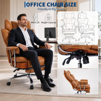 Garvee Big and Tall Ergonomic Office Chair – 350LBS Heavy Duty, High Back Reclining, Footrest, Thick Padded Pocket Spring Seat, Lumbar Support, Adjustable Armrests, PU Leather – Executive Chair – Brown
