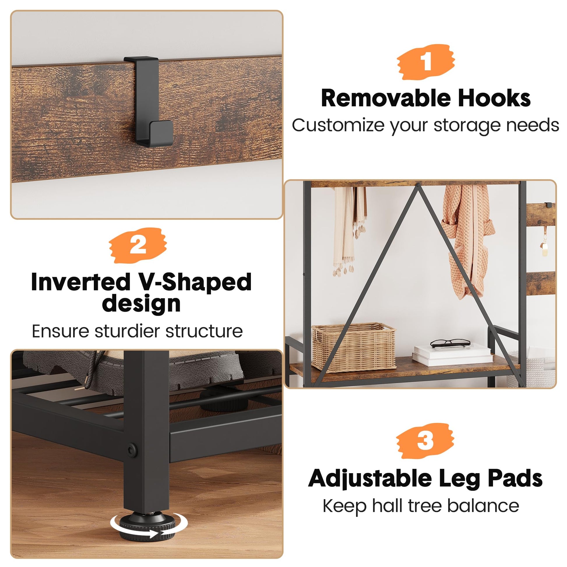 Garvee Hall Tree With Bench and Shoe Storage Parent-Child Coat Rack Shoe Bench Industrial Coat Tree Entryway Large Organizer With Shoe Rack, Storage Cubbies, Hooks, and Top Shelf Black