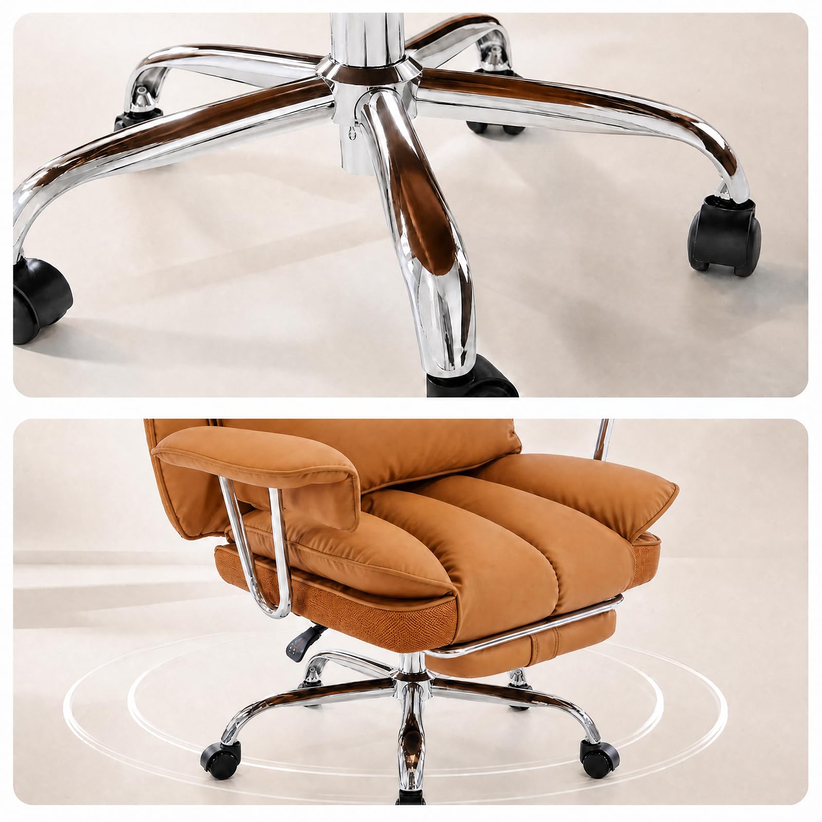 Garvee Big and Tall Ergonomic Office Chair – 350LBS Heavy Duty, High Back Reclining, Footrest, Thick Padded Pocket Spring Seat, Lumbar Support, Adjustable Armrests, PU Leather – Executive Chair – Brown