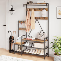 Garvee Hall Tree With Bench and Shoe Storage Parent-Child Coat Rack Shoe Bench Industrial Coat Tree Entryway Large Organizer With Shoe Rack, Storage Cubbies, Hooks, and Top Shelf Black