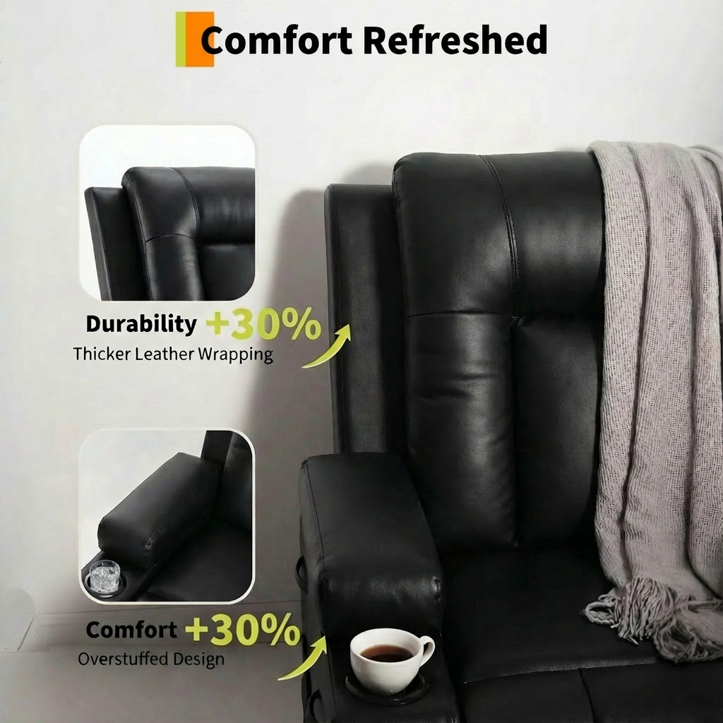 Garvee Power Lift Recliner Chair - Heat and Massage, Adjustable Back and Legs, PU Leather Electric Lift Chair Designed for Mobility Aid Elderly Relaxation, Black
