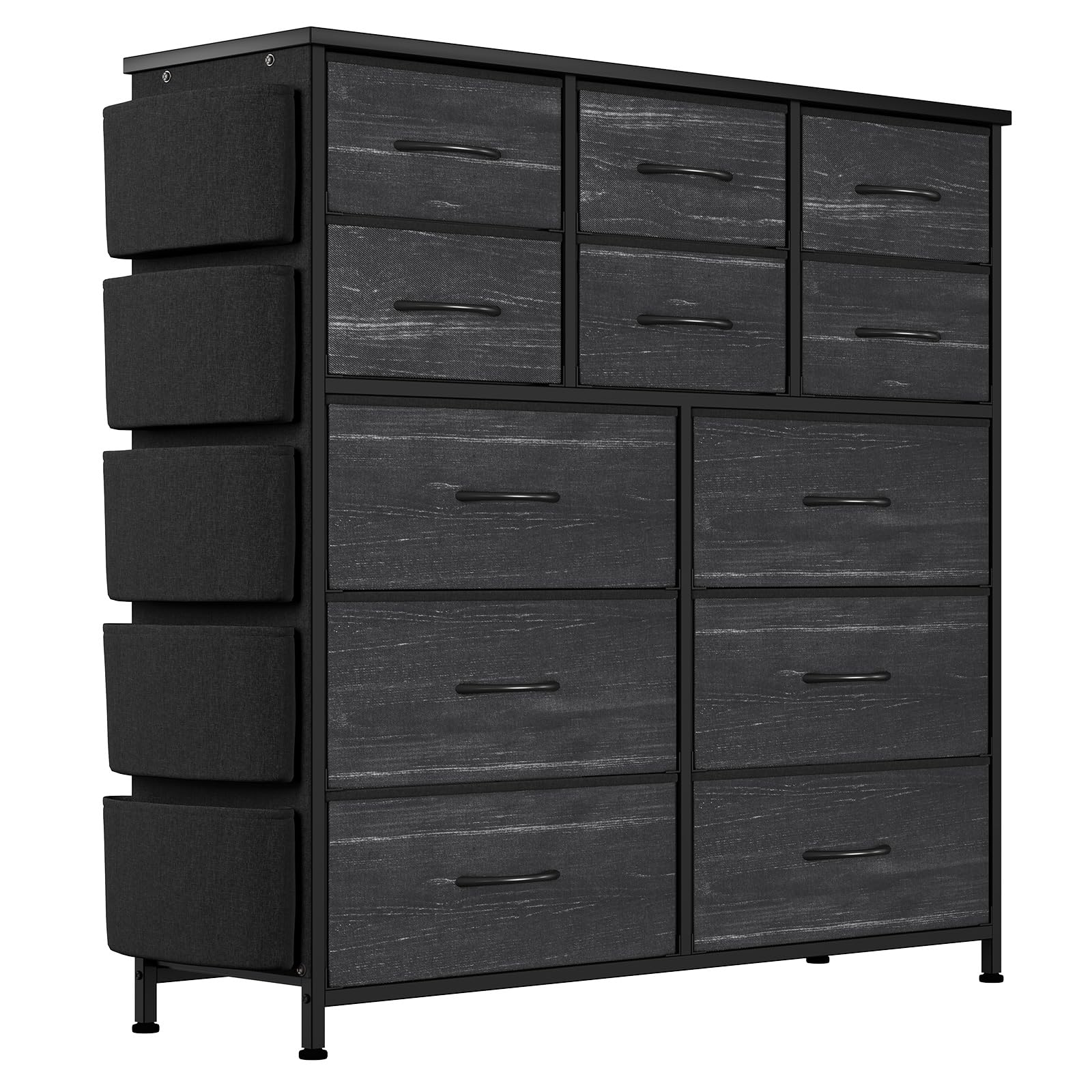 Garvee 12 Drawer Dresser for for Bedroom, Fabric Dressers & Chest of Drawers Tall Dressers for Bedroom Closet, Clothes, Wooden Top, Sturdy Metal Frame - Charcoal Black
