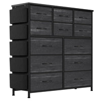Garvee 12 Drawer Dresser for for Bedroom, Fabric Dressers & Chest of Drawers Tall Dressers for Bedroom Closet, Clothes, Wooden Top, Sturdy Metal Frame - Charcoal Black