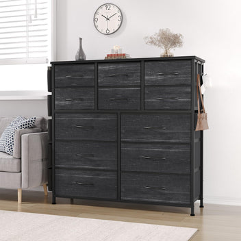 Garvee 12 Drawer Dresser for for Bedroom, Fabric Dressers & Chest of Drawers Tall Dressers for Bedroom Closet, Clothes, Wooden Top, Sturdy Metal Frame - Charcoal Black