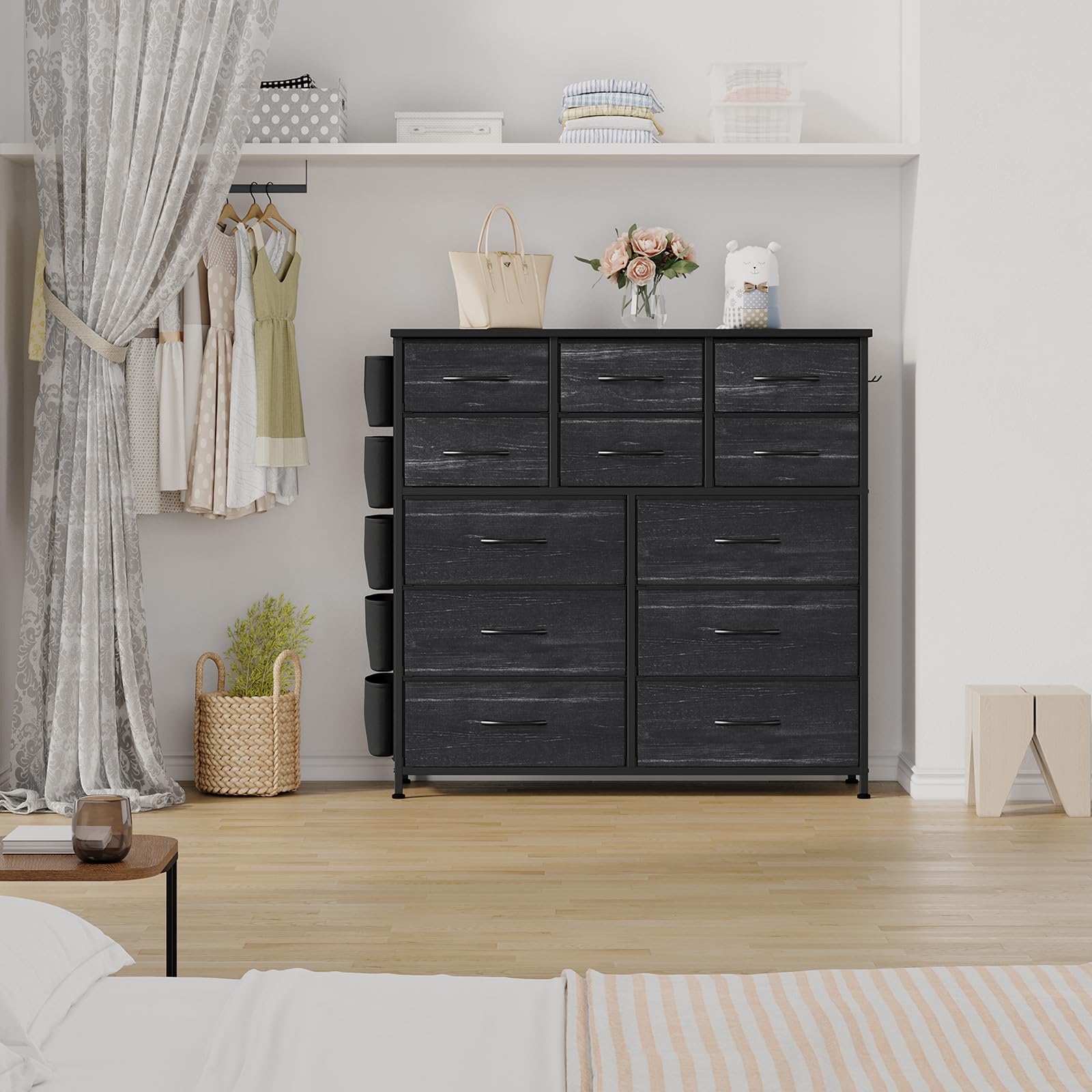 Garvee 12 Drawer Dresser for for Bedroom, Fabric Dressers & Chest of Drawers Tall Dressers for Bedroom Closet, Clothes, Wooden Top, Sturdy Metal Frame - Charcoal Black