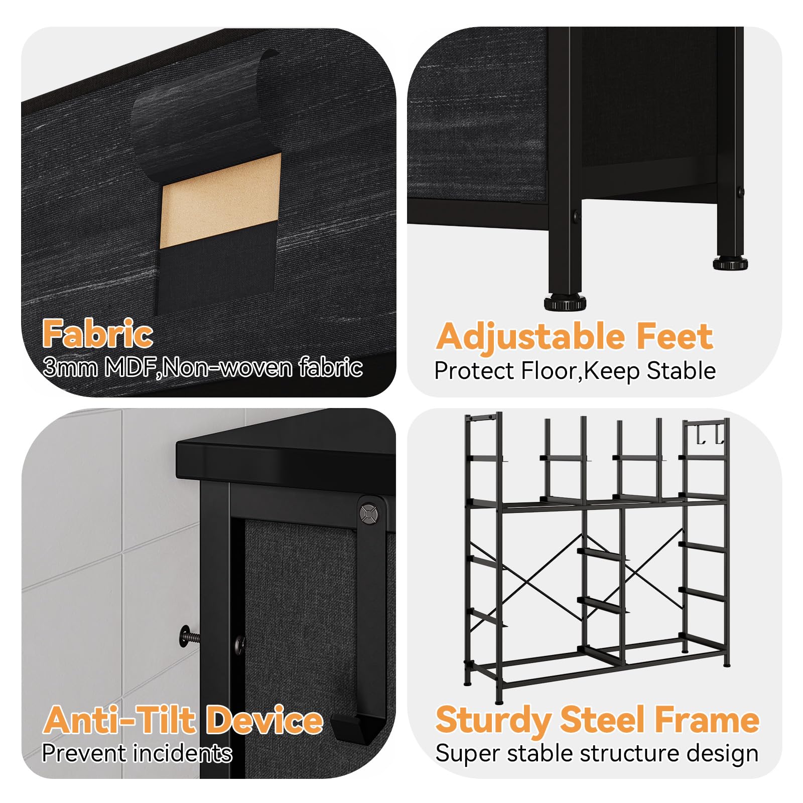 Garvee 12 Drawer Dresser for for Bedroom, Fabric Dressers & Chest of Drawers Tall Dressers for Bedroom Closet, Clothes, Wooden Top, Sturdy Metal Frame - Charcoal Black