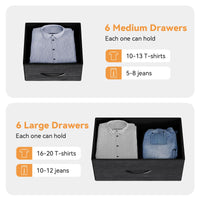 Garvee 12 Drawer Dresser for for Bedroom, Fabric Dressers & Chest of Drawers Tall Dressers for Bedroom Closet, Clothes, Wooden Top, Sturdy Metal Frame - Charcoal Black