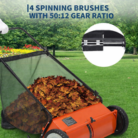 Garvee 21" Push Lawn Sweeper with 4-Brush System, Heavy Duty Steel Yard Leaf Collector, Adjustable Height, 3.5 Cu Ft Bag, Manual Grass & Lawn Cleaner Orange