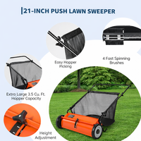 Garvee 21" Push Lawn Sweeper with 4-Brush System, Heavy Duty Steel Yard Leaf Collector, Adjustable Height, 3.5 Cu Ft Bag, Manual Grass & Lawn Cleaner Orange