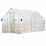Garvee Heavy Duty 8x16FT Polycarbonate Greenhouse with Aluminum Frame – Double Swing Doors, Roof Vent, Rain Gutter, Quick Setup – Large Walk-In Outdoor Gardening Tent, Silver - Sliver