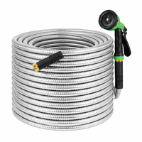 Garvee 75FT Heavy Duty Stainless Steel Garden Hose – Flexible, Kink-Free, Rust-Proof Metal Water Hose with 10-Function Spray Nozzle, Sturdy Brass 3/4'' Connectors