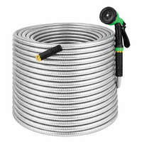 Garvee 100FT Heavy Duty Stainless Steel Garden Hose – Flexible, Kink-Free Metal Water Hose with 10-Function Leak-Proof Spray Nozzle, Sturdy Brass 3/4'' Connectors