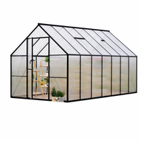 Garvee Heavy Duty 8x16FT Aluminum-Framed Walk-In Polycarbonate Greenhouse Kit – Double Swing Doors, Quick Setup, Roof Vent, High Wind Resistance – Large Outdoor Growing Tent, Black
