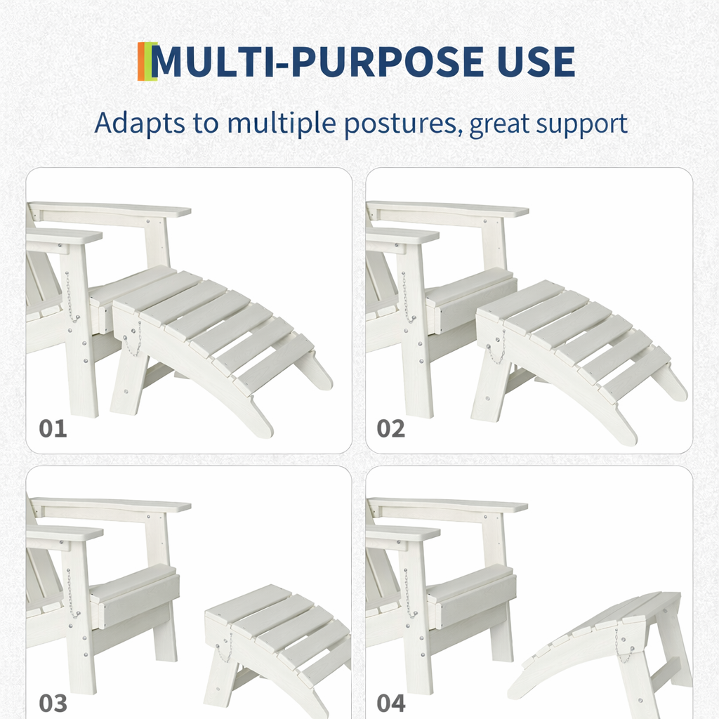 Garvee Folding Adirondack Ottoman - HDPE All-Weather Outdoor Footrest for Patio, Deck, Lawn, Poolside - Durable, Weather-Resistant - Compatible with Adirondack Chair - White, 1 Piece